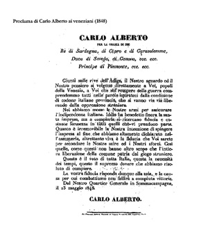 Carlo Alberto's Proclamation to the Venetians