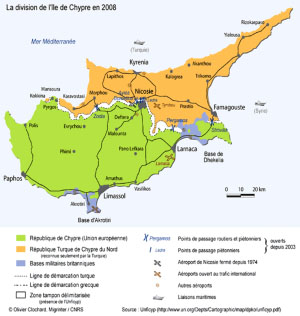 La divison d'e l'île de Chypre en 2008
