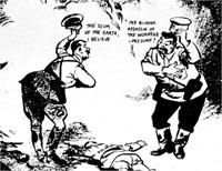 Karikatur von David Low im Evening Standard, nach dem deutschen Überfall auf Polen 1.9.1939 und dem folgenden Einmarsch der Roten Armee am 17.9.1939, als Folge des Hitler-Stalin-Paktes