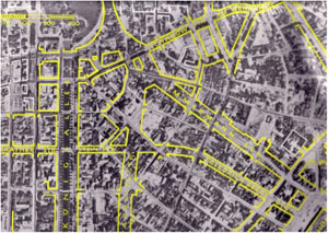 Destruction after WWII and plans of the inner-city: New traffic routes, easier traffic regulations and a car-friendly city