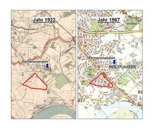 Map showing the location of Henkel at Holthausen, comparison between 1922 and 1967