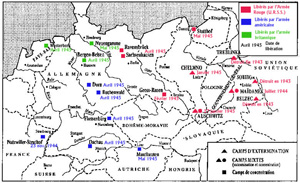 Map of the liberation of Nazi camps by the Allies