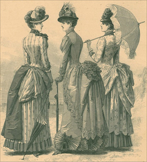 Illustration presenting of woman’s walking costume from the 1880s nineteenth century