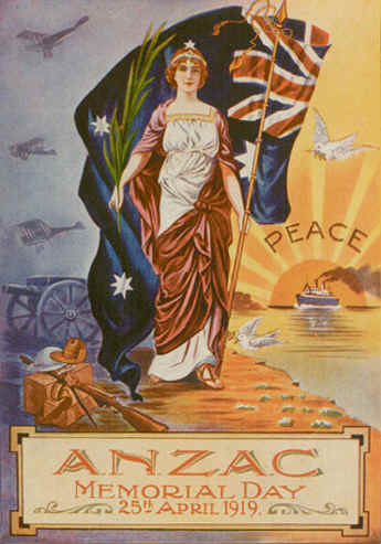 Cartel que conmemora la batalla de Gallipoli librada por tropa australianas y neozelandesas (ANZAC).