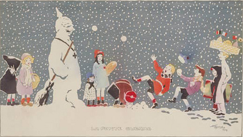 Cartel francés que ridiculiza a los alemanes como muñecos de nieve a los que atacan los niños.<br/>Fuente: 4.blog.us.es