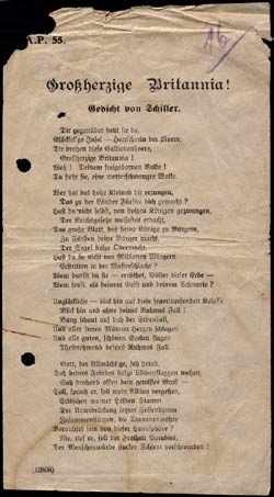 1918. Panfleto británico. Schillers poem.